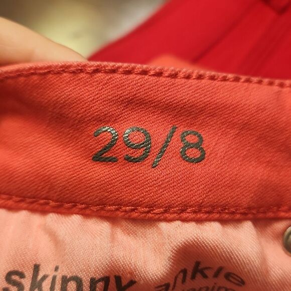 JCP Women's Coral Pink Skinny Ankle High-Stretch Jeans Size 29/8 - Picture 7 of 8